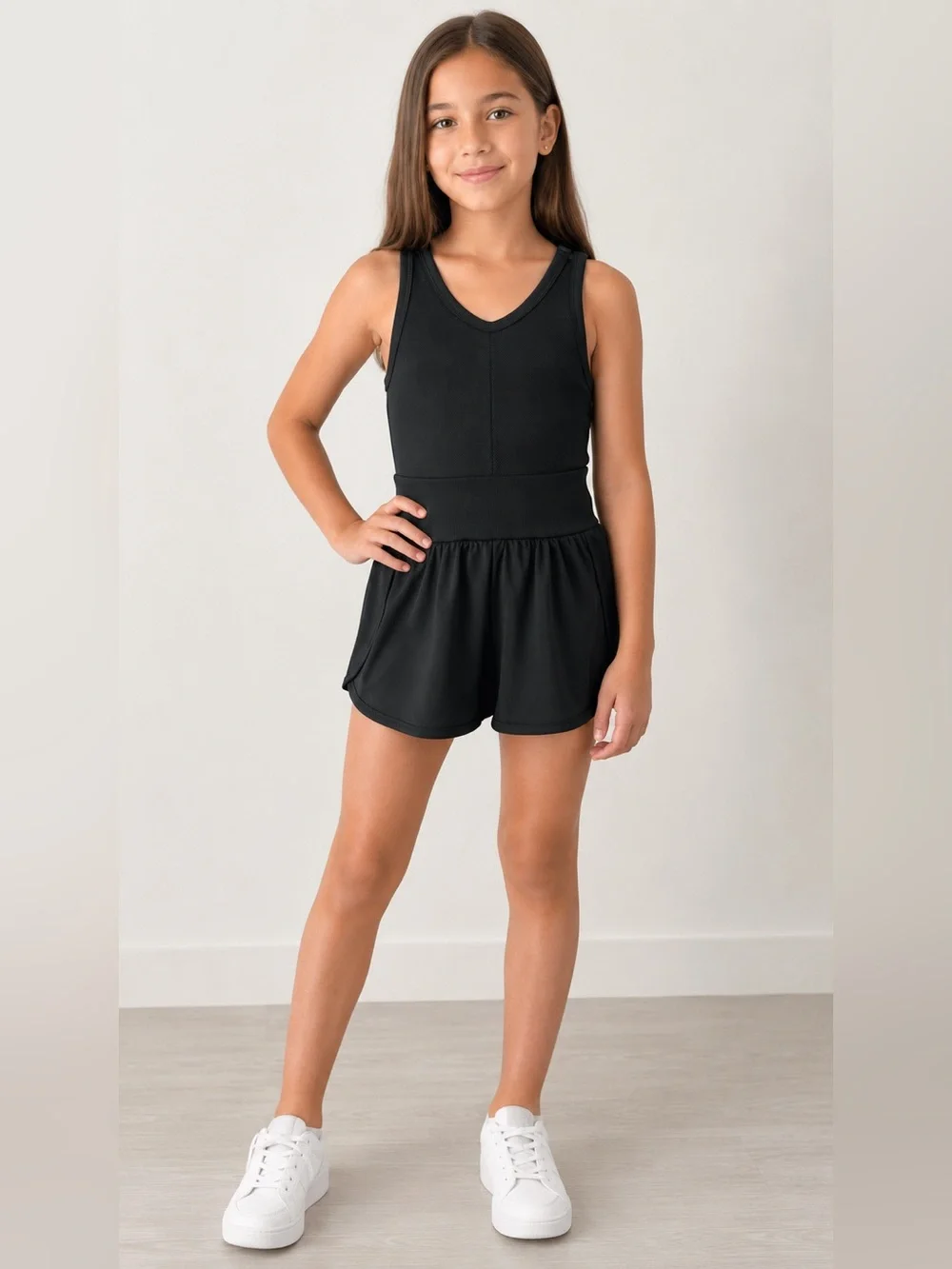 Justice Girls Black Athletic Romper S 7/8 NWT Cutout Back Activewear